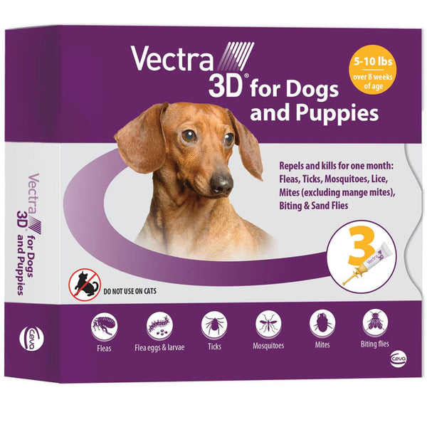 Vectra 3D Flea and Tick Spot Treatment for Dogs & Puppies, 5-10 lbs 3 doses