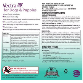 Vectra Flea and Tick Spot Treatment for Small Dogs & Puppies, 11-20 lbs backside