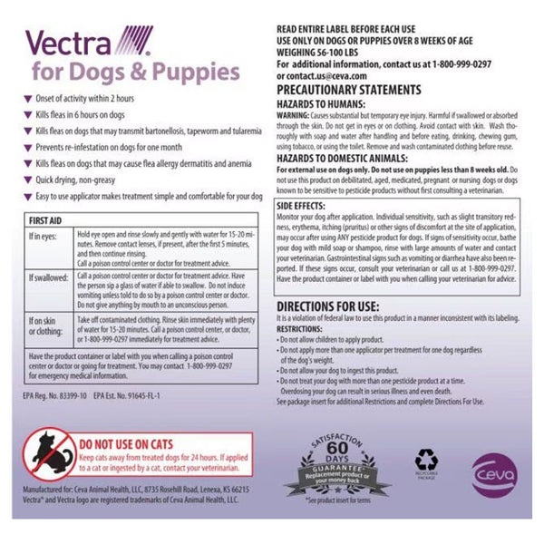 Vectra Flea and Tick Spot Treatment for Large Dogs & Puppies, 56-100 lbs backside