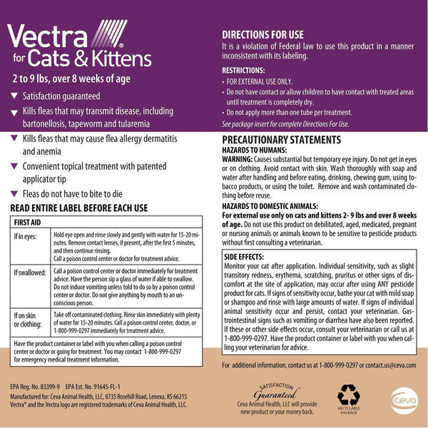 Vectra Flea & Tick Spot Treatment for Cats & Kittens, 2-9 lbs