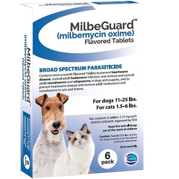 Milbeguard for Dogs 11-25lb and Cats 1.5-6lb 6 tablets