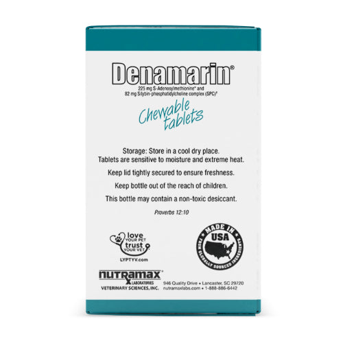 Nutramax Denamarin Liver Health Supplement for Dogs, With S-Adenosylmethionine (SAMe) and Silybin, 30 Chewable Tablets