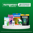 Collection of Nutramax Laboratories pet supplement products on a green background with the brand logo.