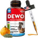 DEWO Herbal Cleanse supplement bottle with dropper, pumpkin, and herbs on a white background