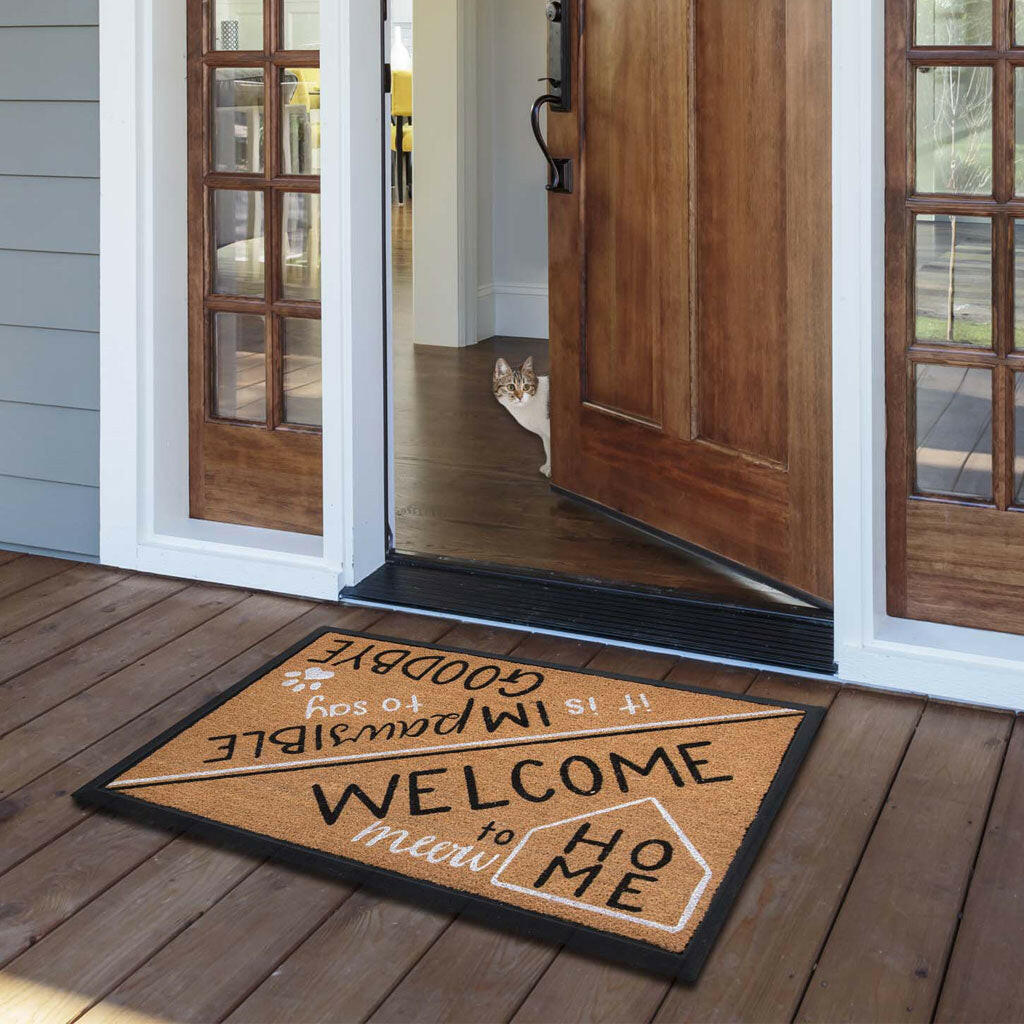 4 Cats & Dogs Welcome Home Rectangular Entrance Mat with dog by the door