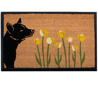 4 Cats & Dogs Spring Dog Sniff the Tulips Rectangular Entrance Mat Set