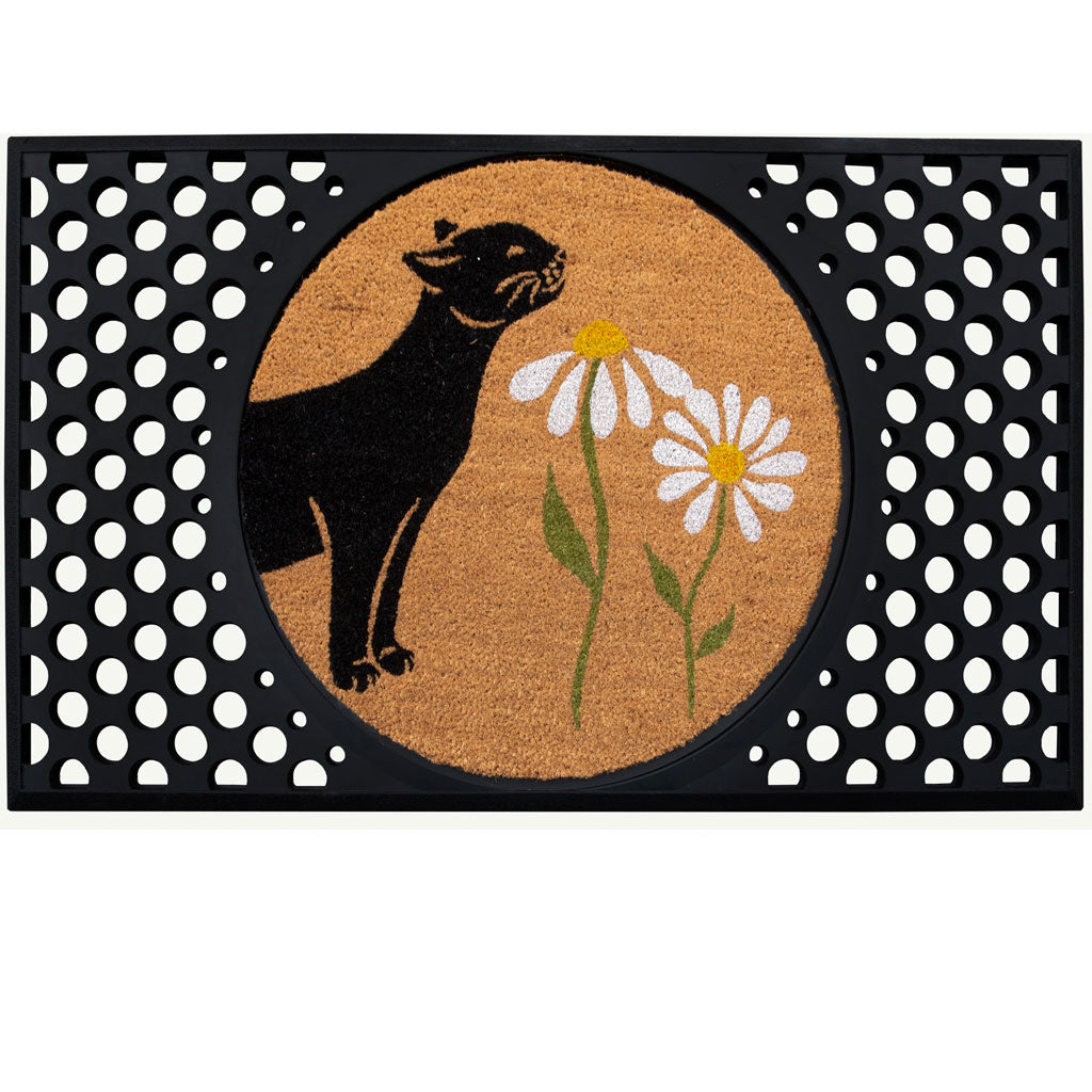 4 Cats & Dogs Spring Kitty Sniff the Daisies Round Entrance Mat