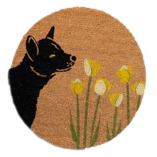 4 Cats & Dogs Spring Dog Sniff the Tulips Round Entrance Mat Refill