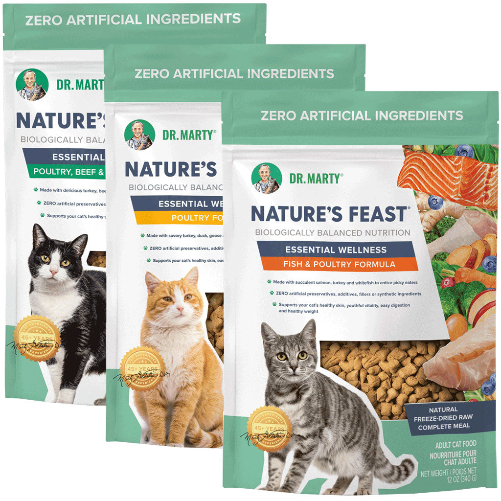 Dr. Marty Nature's Feast Essential Wellness Cat Food Variety Flavor (Poultry, Fish & Poultry & Poultry, Beef & Salmon), 12-oz, 3-pack