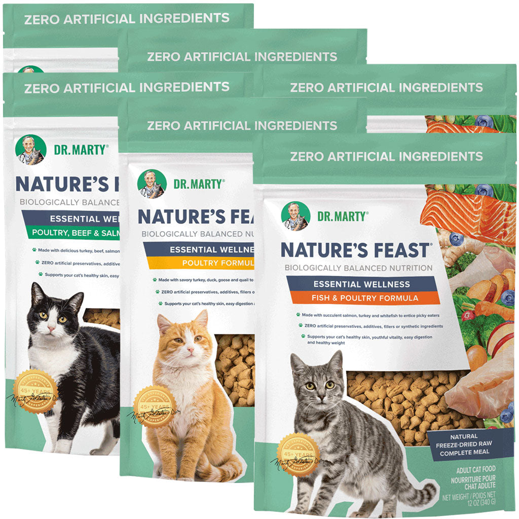 Dr. Marty Nature's Feast Essential Wellness Cat Food Variety Flavor (Poultry, Fish & Poultry & Poultry, Beef & Salmon), 12-oz, 3-pack