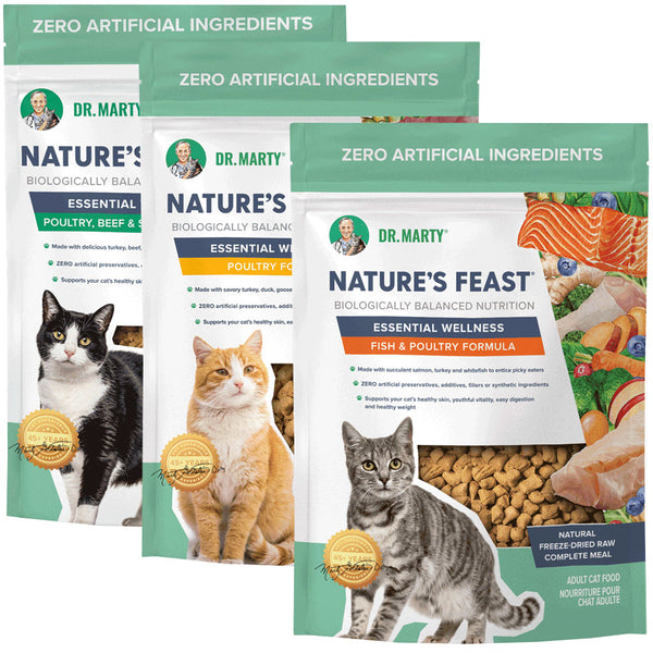 Dr. Marty Nature's Feast Essential Wellness Cat Food Variety Flavor (Poultry, Fish & Poultry & Poultry, Beef & Salmon), 5.5-oz, 3-pack