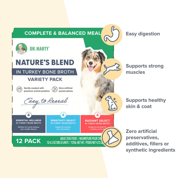 Dr. Marty Nature's Blend Variety Pack in Turkey Bone Broth Wet Dog Food