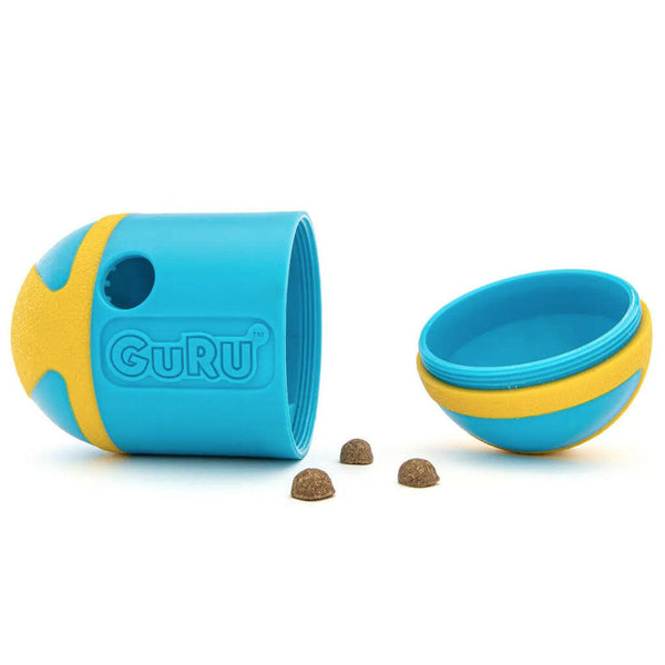 GURU Rock 'N Treat Dispenser Dog Toy open with treat