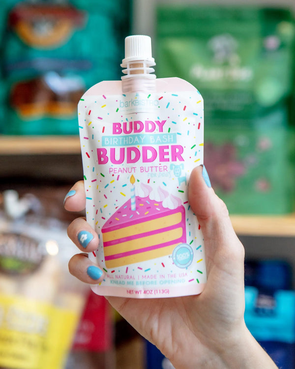 Bark Bistro Buddy Birthday Bash Budder Peanut Butter Squeeze Packs for Dogs