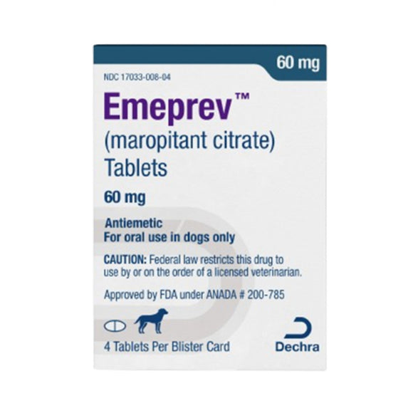 Emeprev (maropitant citrate) 60 mg tablets packaging on a white background