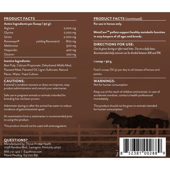 Equithrive MetaCare Pellets Horse Supplement, 10-lb