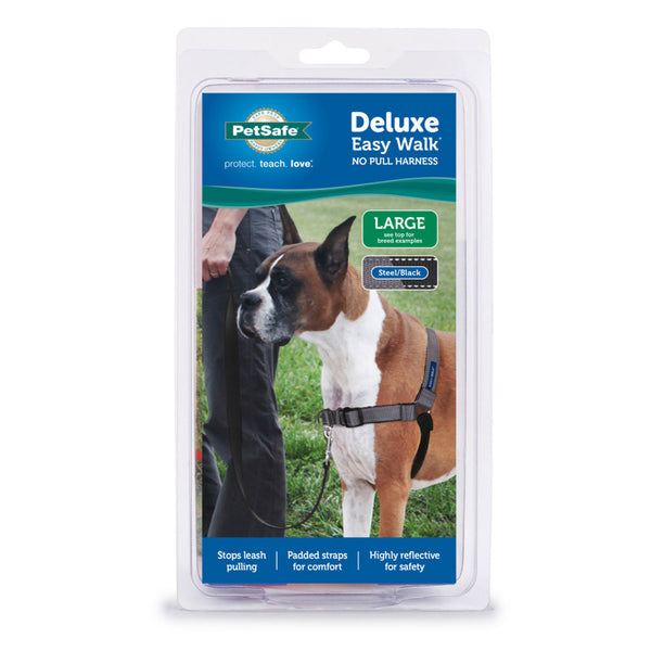 PetSafe Deluxe Easy Walk No Pull Dog Harness, Steel/Black Large