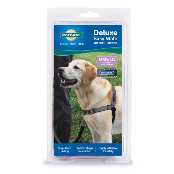 PetSafe Deluxe Easy Walk No Pull Dog Harness, Steel/Black Medium/Large