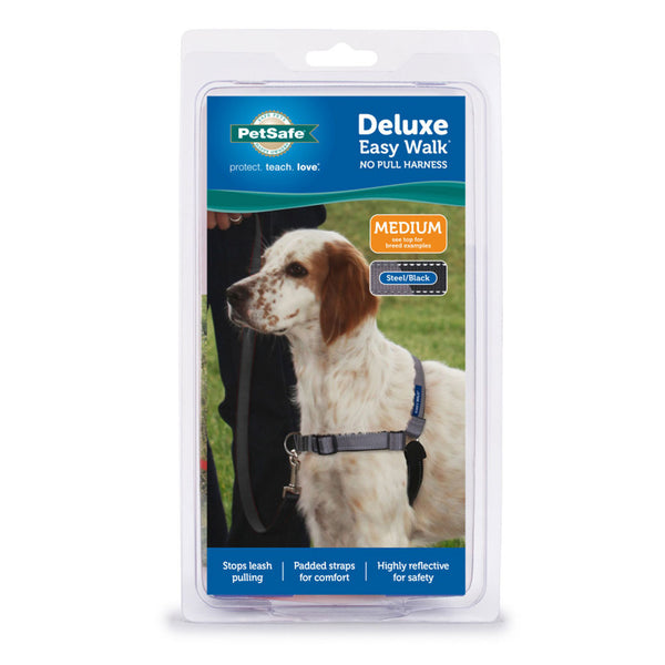 PetSafe Deluxe Easy Walk No Pull Dog Harness, Steel/Black Medium