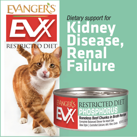 Evanger's EVX Restricted Diet Low Phosphorus Boneless Beef Chunks in Brothe Recipe Wet Cat Food (5.5 oz x 24 cans) - 0