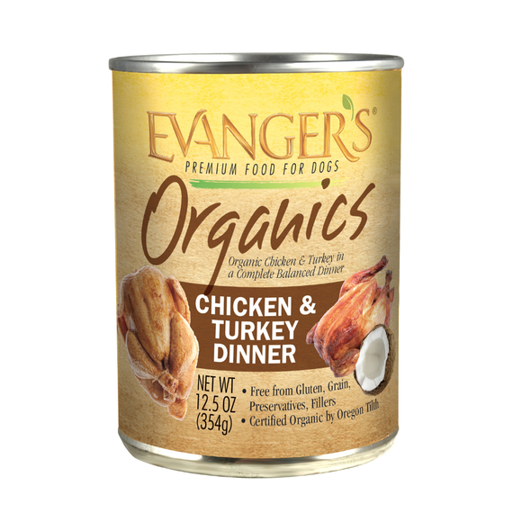 Evanger's Organics Chicken & Turkey Dinner Wet Dog Food (12.8 oz x 12 cans)