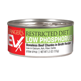 Evanger's EVX Restricted Diet Low Phosphorus Boneless Beef Chunks in Brothe Recipe Wet Cat Food (5.5 oz x 24 cans)