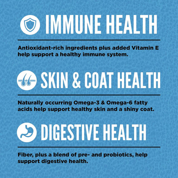 Health benefits of a product on a blue background