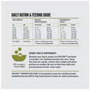 Daily ration and feeding guide for dogs with weight categories and corresponding feeding amounts.