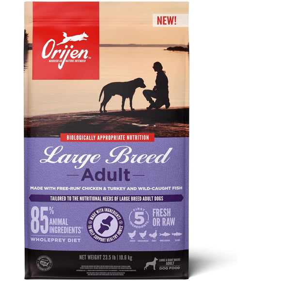 Orijen dog food package for large breed adults with sunset design