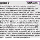 List of ingredients for a pet food product without meals added.