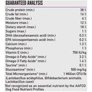 Nutritional analysis chart for a pet food product with various nutrients listed.
