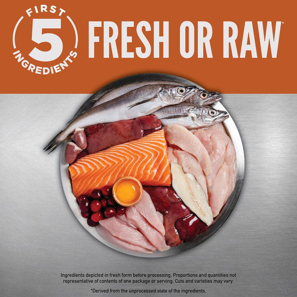Assorted raw fish on a plate with 'First 5 Ingredients' branding.