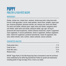 Dog food recipe card for Puppy Poultry & Fish Páté Recipe with ingredients and guaranteed analysis.