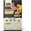Acana Limited Ingredient Diet dog food package with pork and squash on a black background