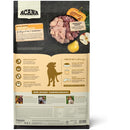 Acana pet food packaging with ingredients and health benefits on a white background
