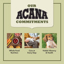 Acana pet food brand commitments on a green background