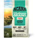 Acana Wholesome Grains dog food package with a scenic background