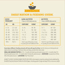 Dog feeding chart for daily ration and feeding guide on a beige background