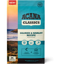 Acana Classics Salmon & Barley Recipe dog food package with scenic background