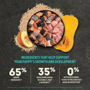 Dog food ingredients with text on a dark background