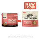 Comparison of Acana dog treat packages with 'NEW LOOK!' text above.