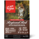 Orijen Regional Red cat food package with a cat on a blurred natural background