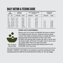 Daily ration and feeding guide for cats by Orijen on a white background