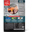 Orijen pet food packaging with images of ingredients and text on a white background