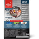 Orijen pet food package with ingredients and benefits listed