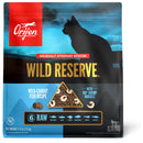 Orijen Wild Reserve cat food package with a silhouette of a cat on a blue background