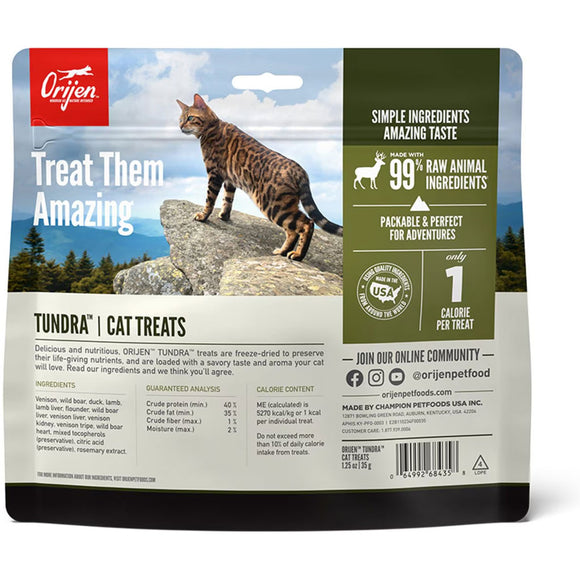 ORIJEN Tundra Grain-Free High-Protein Raw Animal Ingredients Freeze Dried Cat Treats, 1.25-oz bag