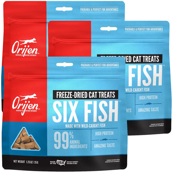 ORIJEN Six Fish Grain-Free High-Protein Raw Animal Ingredients Freeze Dried Cat Treats, 1.25-oz bag