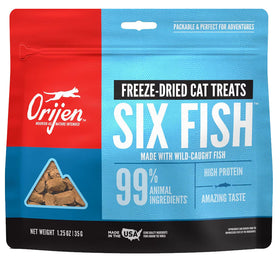 ORIJEN Six Fish Grain-Free High-Protein Raw Animal Ingredients Freeze Dried Cat Treats, 1.25-oz bag