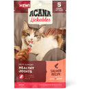 Acana Lickables cat treats packaging with a cat eating a treat.